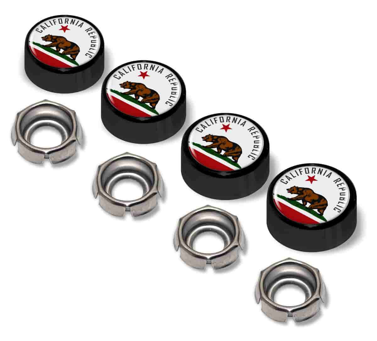 California Republic (Bear Flag) License Plate Screw Caps - Black Metal Set of 4